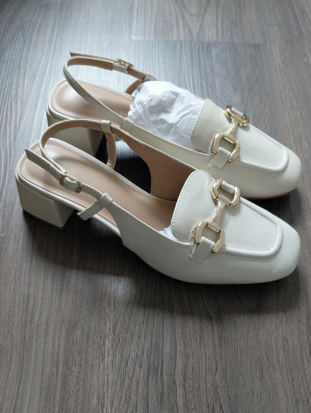 a new day Cream Slingback Loafers with Gold Chain Detail